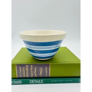 Cornishware Made in England Blue and Cream Striped Ceramic Mixing Bowl Marked 36